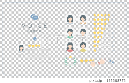 顧客評價範本和人物及星級評分向量圖示集 135308773
