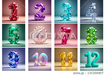 誕生石モチーフの月数字 135308907