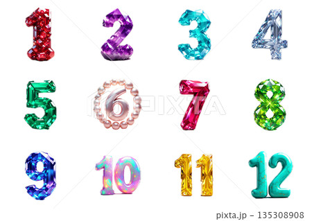 誕生石モチーフの月数字（背景なし） 135308908