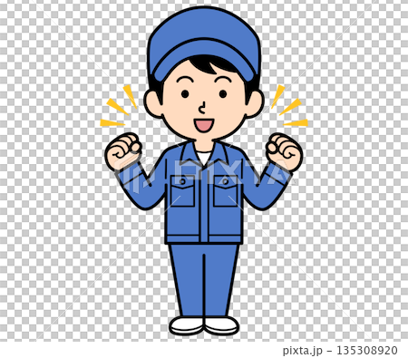 一個普通的工人揮舞著拳頭 一個普通的工人揮舞著拳頭 135308920