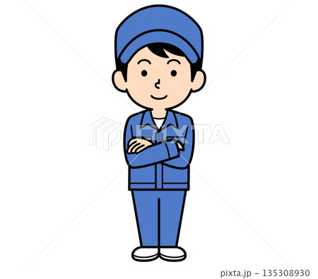 腕組みするシンプルな作業員の男性 腕組みするシンプルな作業員の男性 135308930