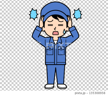 一個普通的工人抱著頭 135308938