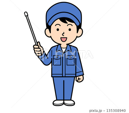 指し棒を持つシンプルな作業員の男性 135308940