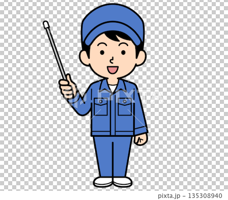 指し棒を持つシンプルな作業員の男性 135308940