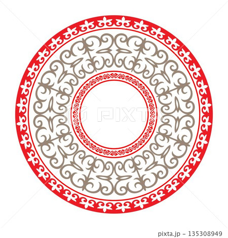 Oriental round frame. Circular ornament. Ornate element for design. Ornamental pattern for wedding invitations, greeting cards. Traditional contrast decor, embroidery, sandblasting. Vector  135308949