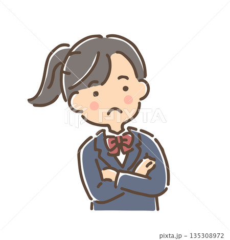 首をかしげて考え事をしている女子学生/単品 首をかしげて考え事をしている女子学生/単品 135308972