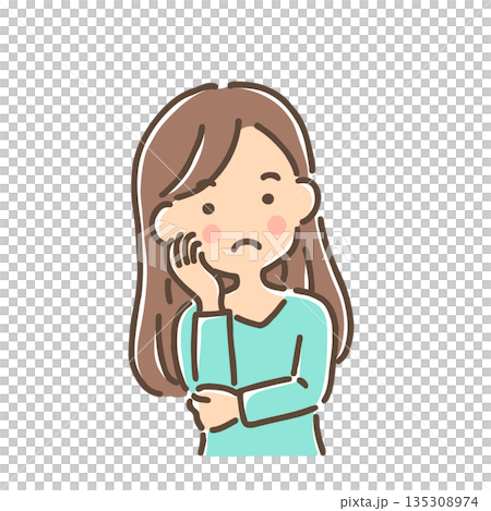 A young woman tilting her head and thinking / Single item 135308974
