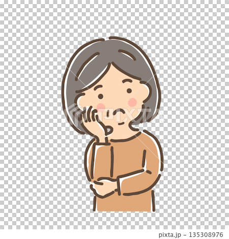 一位中年婦女歪著頭沉思 / 單件 一位中年婦女歪著頭沉思 / 單件 135308976