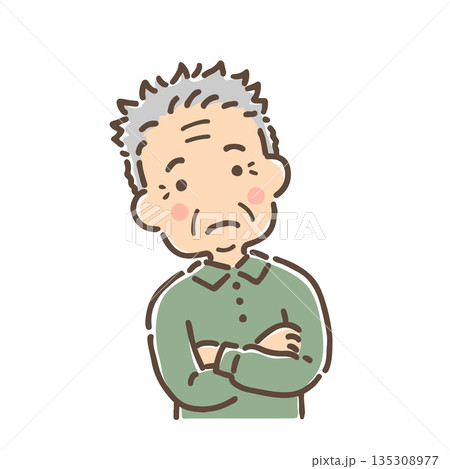 首をかしげて考え事をしている高齢男性/単品 首をかしげて考え事をしている高齢男性/単品 135308977