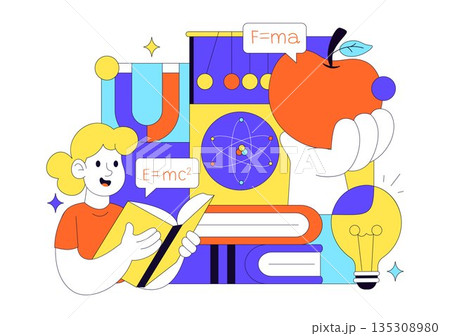Physics Education Vector Illustration Showing Students Investigating Electricity, Magnetism, Light Waves, Forces, Scientific Technology Exploration Physics Education Vector Illustration Showing Students Investigating Electricity, Magnetism, Light Waves, Forces, Scientific Technology Exploration 135308980