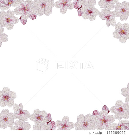 【桜の花のフレーム】手刺繍イラスト素材 135309065