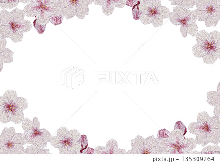 【桜の花のフレーム】手刺繍イラスト素材 135309264