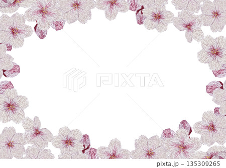 【桜の花のフレーム】手刺繍イラスト素材 135309265