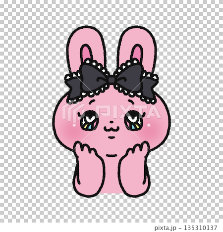 A cute rabbit wearing a big ribbon and resting its chin on its hand A cute rabbit wearing a big ribbon and resting its chin on its hand 135310137