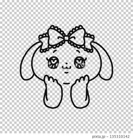 大きなリボンをつけて頬杖をつく可愛いイヌ 線画 大きなリボンをつけて頬杖をつく可愛いイヌ 線画 135310142