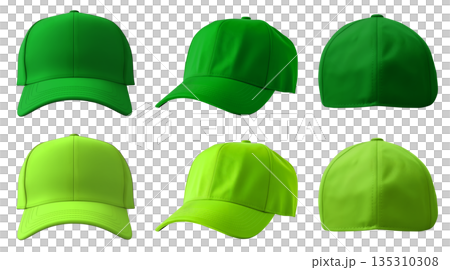 2 Set of dark light green lime, front, back side view hat baseball cap on transparent background cutout, PNG file. Mockup template 2 Set of dark light green lime, front, back side view hat baseball cap on transparent background cutout, PNG file. Mockup template 135310308