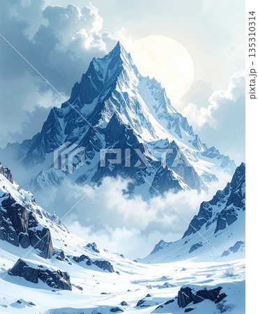 ルノルマンカード「山」雪と岩に覆われた荘厳な山岳風景の水彩画イラスト1/チラシやポスター用素材 ルノルマンカード「山」雪と岩に覆われた荘厳な山岳風景の水彩画イラスト1/チラシやポスター用素材 135310314