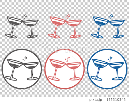 Cheers cocktail glass celebration alcohol anniversary icon set simple 3 colors Cheers cocktail glass celebration alcohol anniversary icon set simple 3 colors 135310343