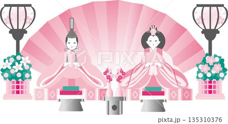 ひな祭りのイラスト素材。お雛様とお内裏様。 135310376
