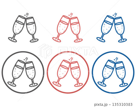 乾杯 シャンパングラス お祝い お酒 記念日 アイコン セット シンプル 3色 135310383