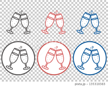 乾杯 シャンパングラス お祝い お酒 記念日 アイコン セット シンプル 3色 135310383
