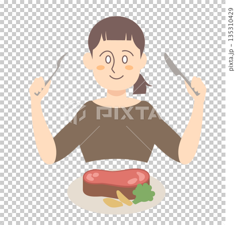 A woman eating a steak 135310429