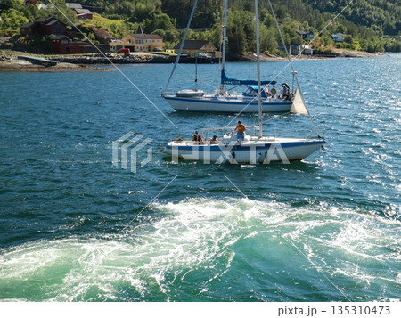 ハダンゲンフィヨルドの沿岸沿いの船舶 135310473