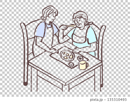 高齢者の食事介助をする介護スタッフのイラスト 高齢者の食事介助をする介護スタッフのイラスト 135310493