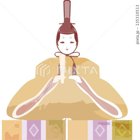 ひな祭りの水彩画イラスト 桃の節句の雛人形素材 ひな祭りの水彩画イラスト 桃の節句の雛人形素材 135310513