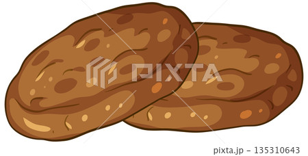 Two Brown Chocolate Chip Cookies Vector Illustration on White Background 135310643