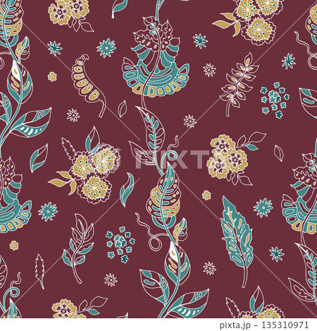Folk Botanical Burgundy Vine Pattern Folk Botanical Burgundy Vine Pattern 135310971