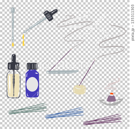 香氛手繪彩色插畫素材組（精油、香薰、圖案等） 135311303