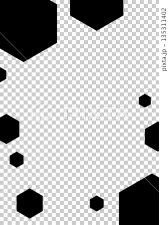 テクノロジー・科学をイメージした黒い六角形が散らばる幾何学的なフレーム背景 135311402