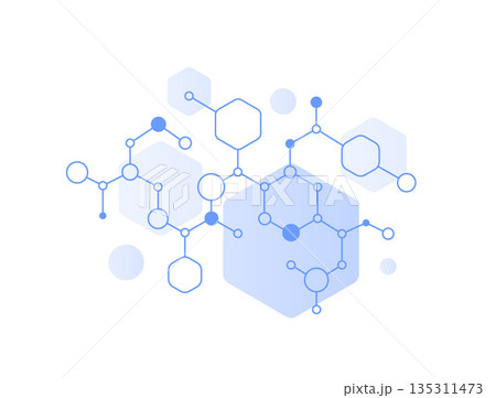 Abstract molecule structure connects hexagons circles lines bonds symbolizing science chemistry biology nanotechnology research innovation technology network data concept vector illustration 135311473