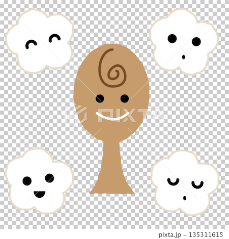 Illustration of a rice paddle and expressive rice Illustration of a rice paddle and expressive rice 135311615