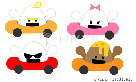 車に乗るおにぎりのキャラクターイラストセット 135311616