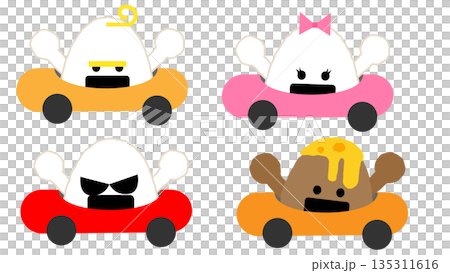 車に乗るおにぎりのキャラクターイラストセット 135311616