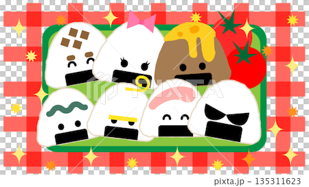 Illustration of rice balls with various fillings Illustration of rice balls with various fillings 135311623