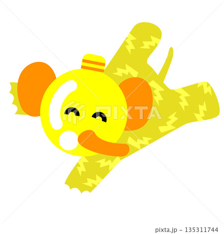 雷と電気をイメージした元気なゾウのキャラクターイラスト 135311744