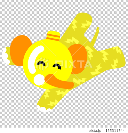 雷と電気をイメージした元気なゾウのキャラクターイラスト 135311744