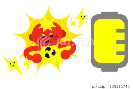 雷のエネルギーと電池を表現したキャラクターイラスト 雷のエネルギーと電池を表現したキャラクターイラスト 135311749