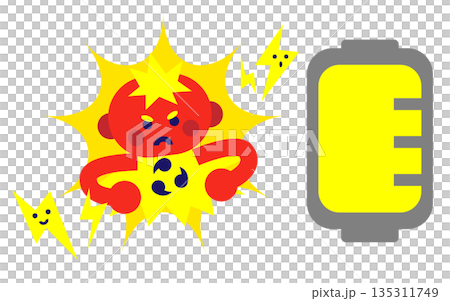 雷のエネルギーと電池を表現したキャラクターイラスト 雷のエネルギーと電池を表現したキャラクターイラスト 135311749