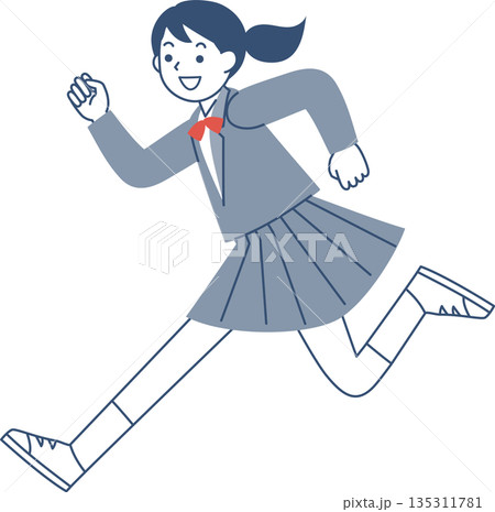 走る笑顔の女子学生 走る笑顔の女子学生 135311781