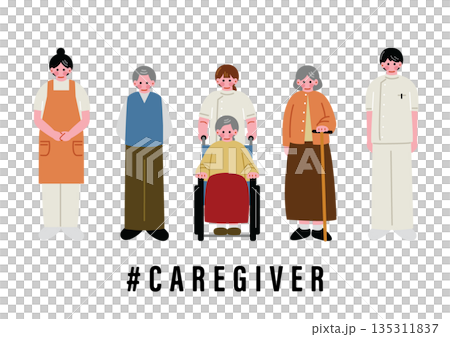 Caregiver and elderly person illustration set Caregiver and elderly person illustration set 135311837