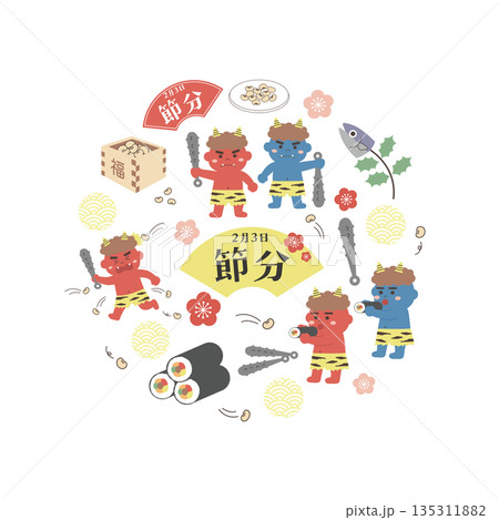 節分のイラスト　バナー　背景　2月節分のイラスト　バナー　背景　2月 135311882