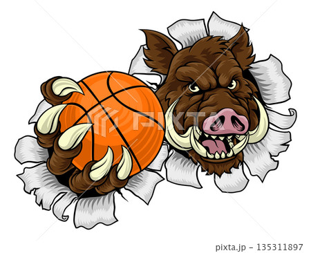 Boar Wild Hog Razorback Warthog Basketball Mascot Boar Wild Hog Razorback Warthog Basketball Mascot 135311897