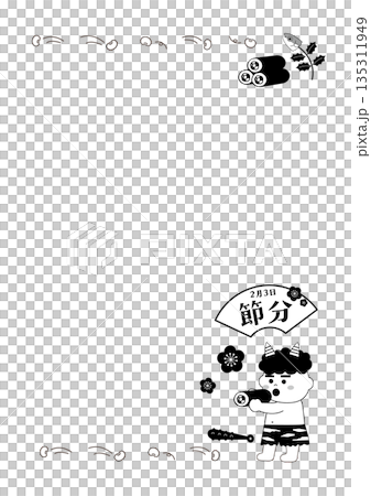節分のモノクロイラスト バナー 背景 2月 節分のモノクロイラスト バナー 背景 2月 135311949