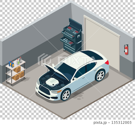Car repair in small garage shop 135312003
