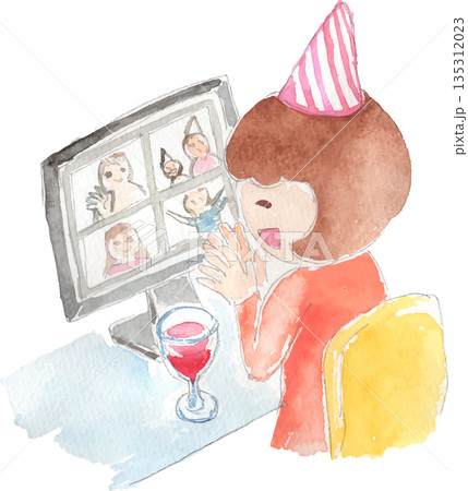 オンラインイベントに参加する女性のイラスト　ベクター 135312023