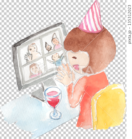 オンラインイベントに参加する女性のイラスト　ベクター 135312023